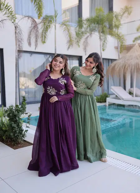 Ka 1222 Silver Crunchy With Beads Embroidery Work Gown Wholesale Market In Surat